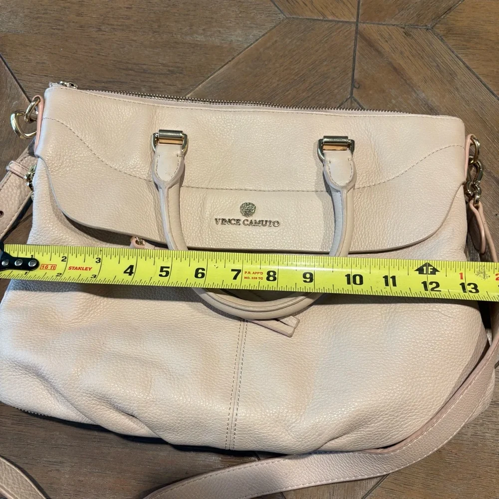 Vince Camuto Dean Beige Leather 2 Handle Satchel-Crossbody Zip Around Expandable - Picture 11 of 13